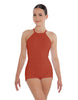 Solid Lycra Halter Covered Back Biketard
