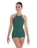 Solid Lycra Halter Covered Back Biketard