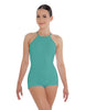 Solid Lycra Halter Covered Back Biketard