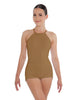 Solid Lycra Halter Covered Back Biketard