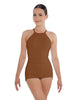 Solid Lycra Halter Covered Back Biketard