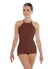 Solid Lycra Halter Covered Back Biketard