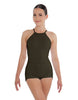 Solid Lycra Halter Covered Back Biketard