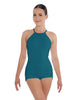Solid Lycra Halter Covered Back Biketard