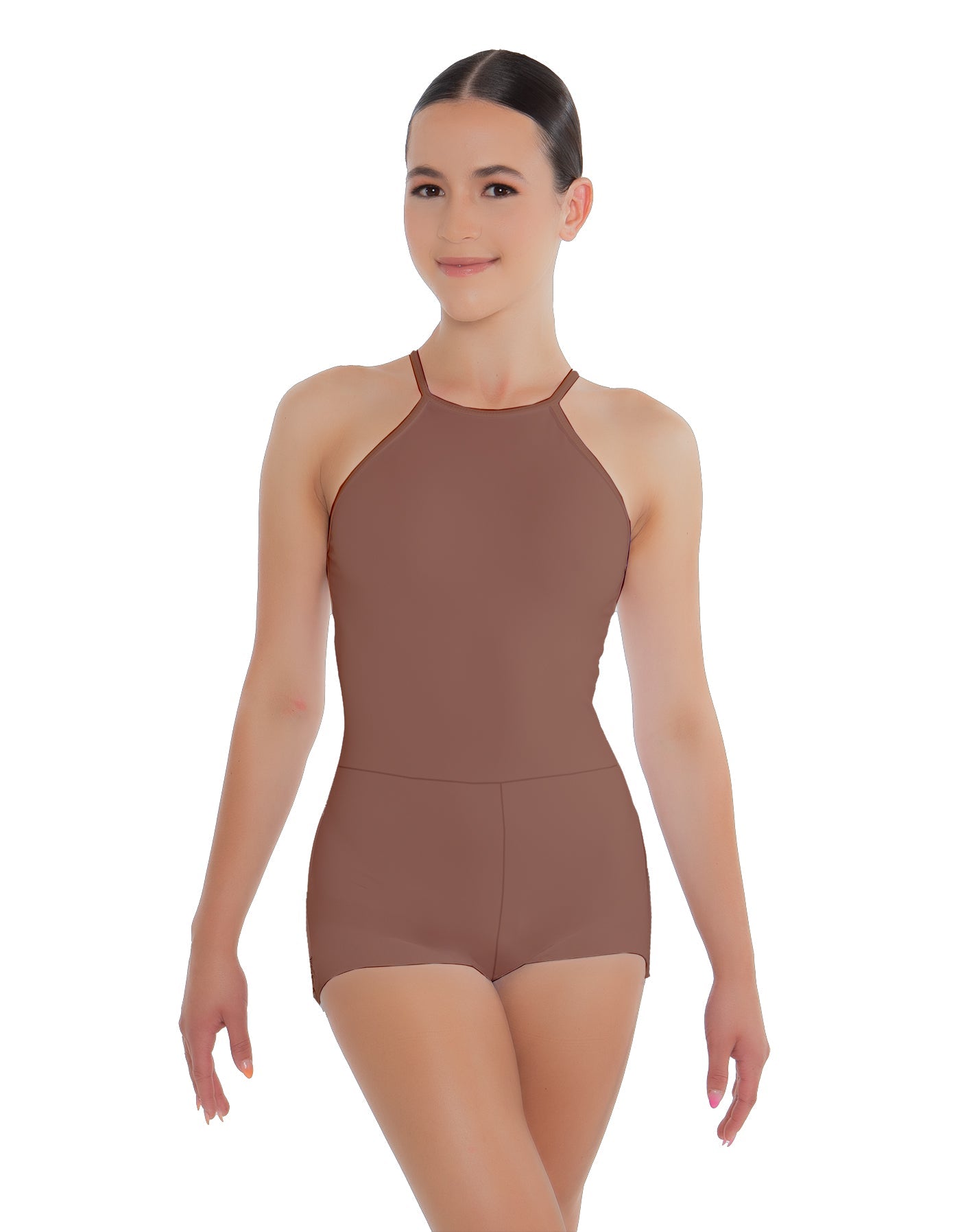 Solid Lycra Halter Covered Back Biketard