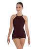 Solid Lycra Halter Covered Back Biketard