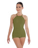 Solid Lycra Halter Covered Back Biketard