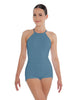 Solid Lycra Halter Covered Back Biketard