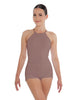 Solid Lycra Halter Covered Back Biketard