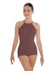 Solid Lycra Halter Covered Back Biketard