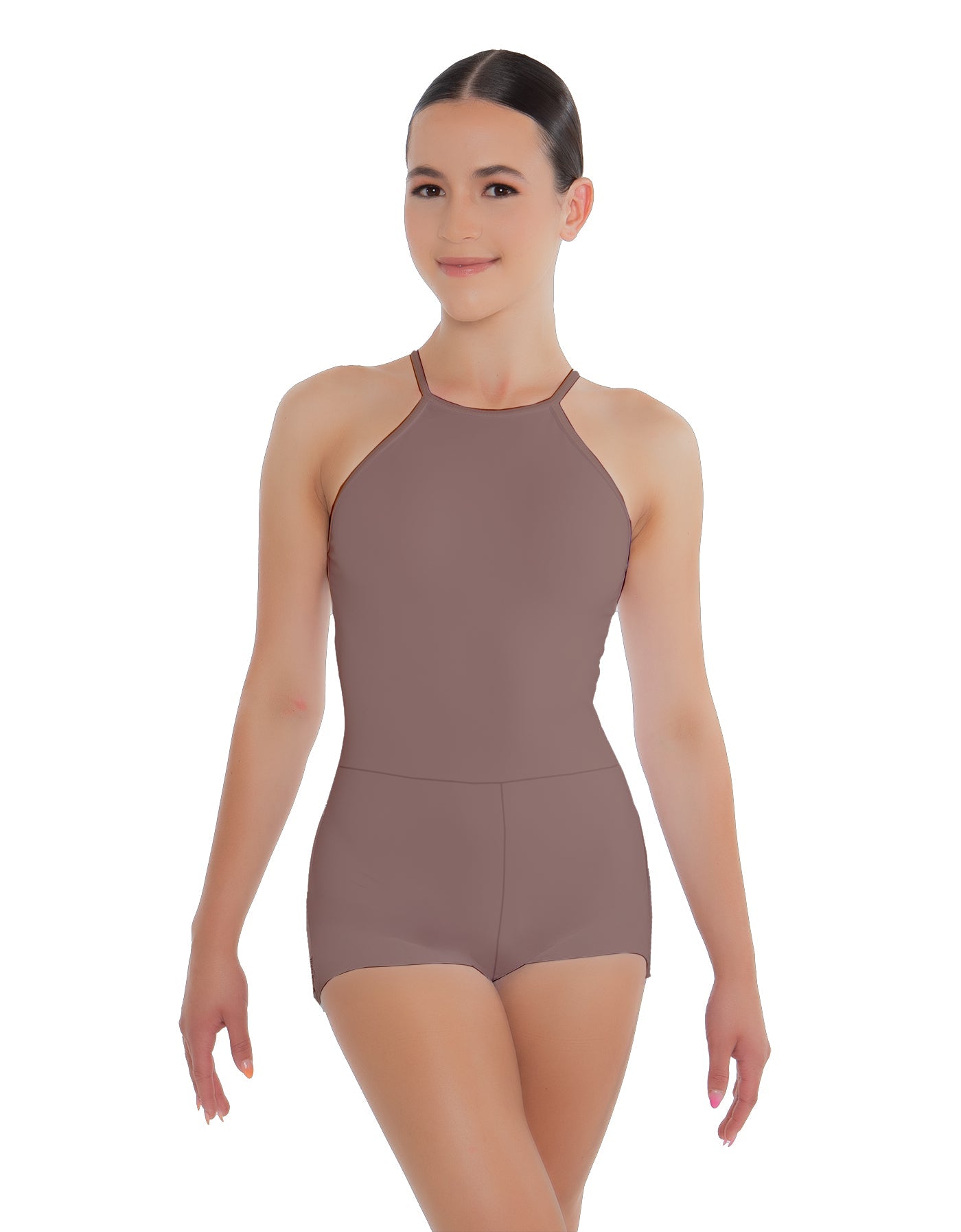 Solid Lycra Halter Covered Back Biketard
