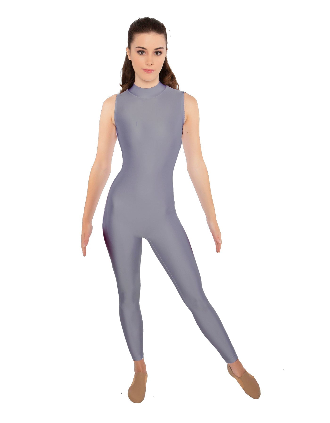 Solid Lycra Tneck Sleeveless Open Back Unitard