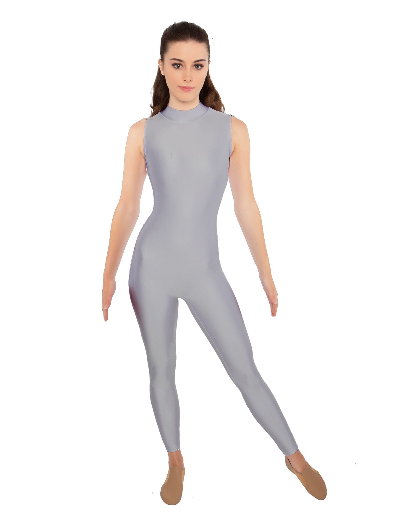 Solid Lycra Tneck Sleeveless Open Back Unitard