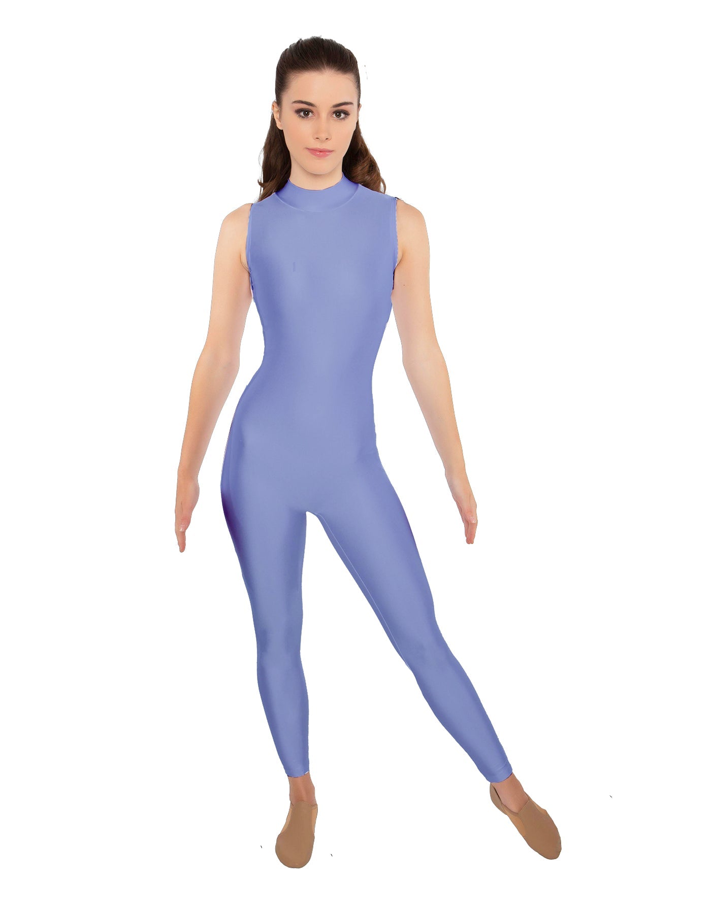 Solid Lycra Tneck Sleeveless Open Back Unitard