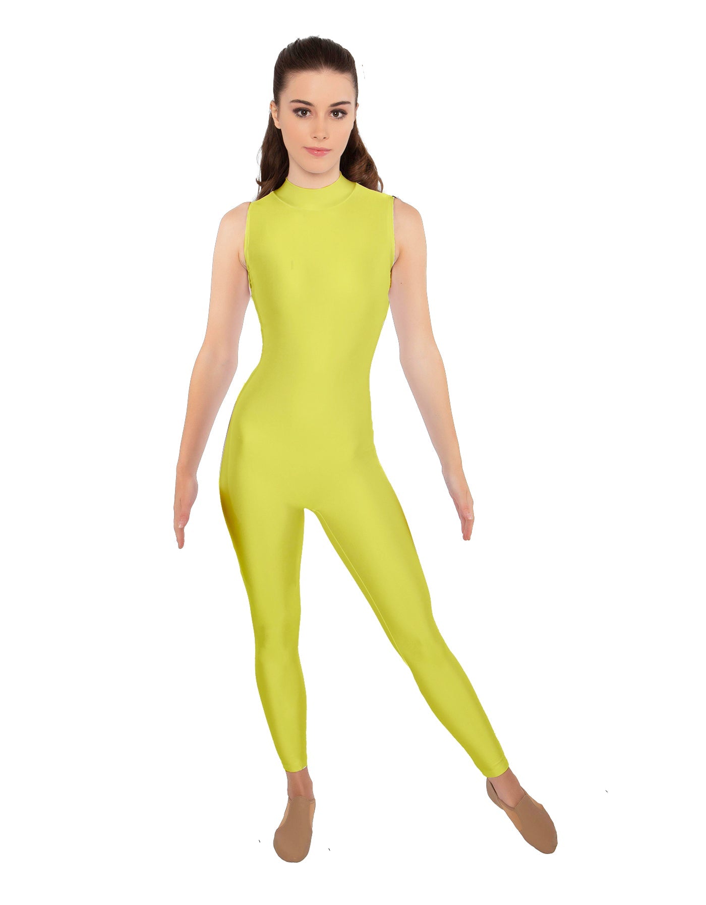 Solid Lycra Tneck Sleeveless Open Back Unitard