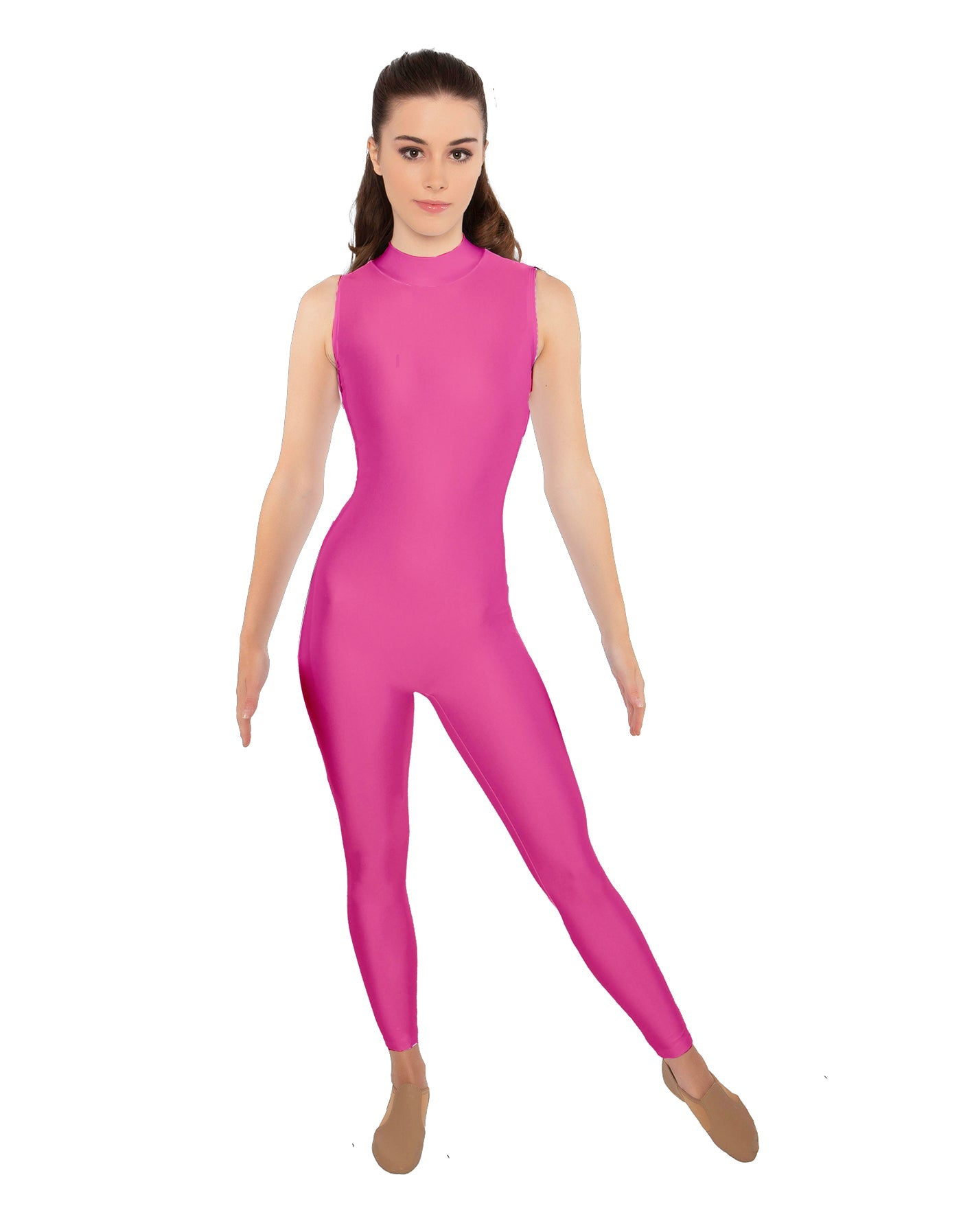 Solid Lycra Tneck Sleeveless Open Back Unitard