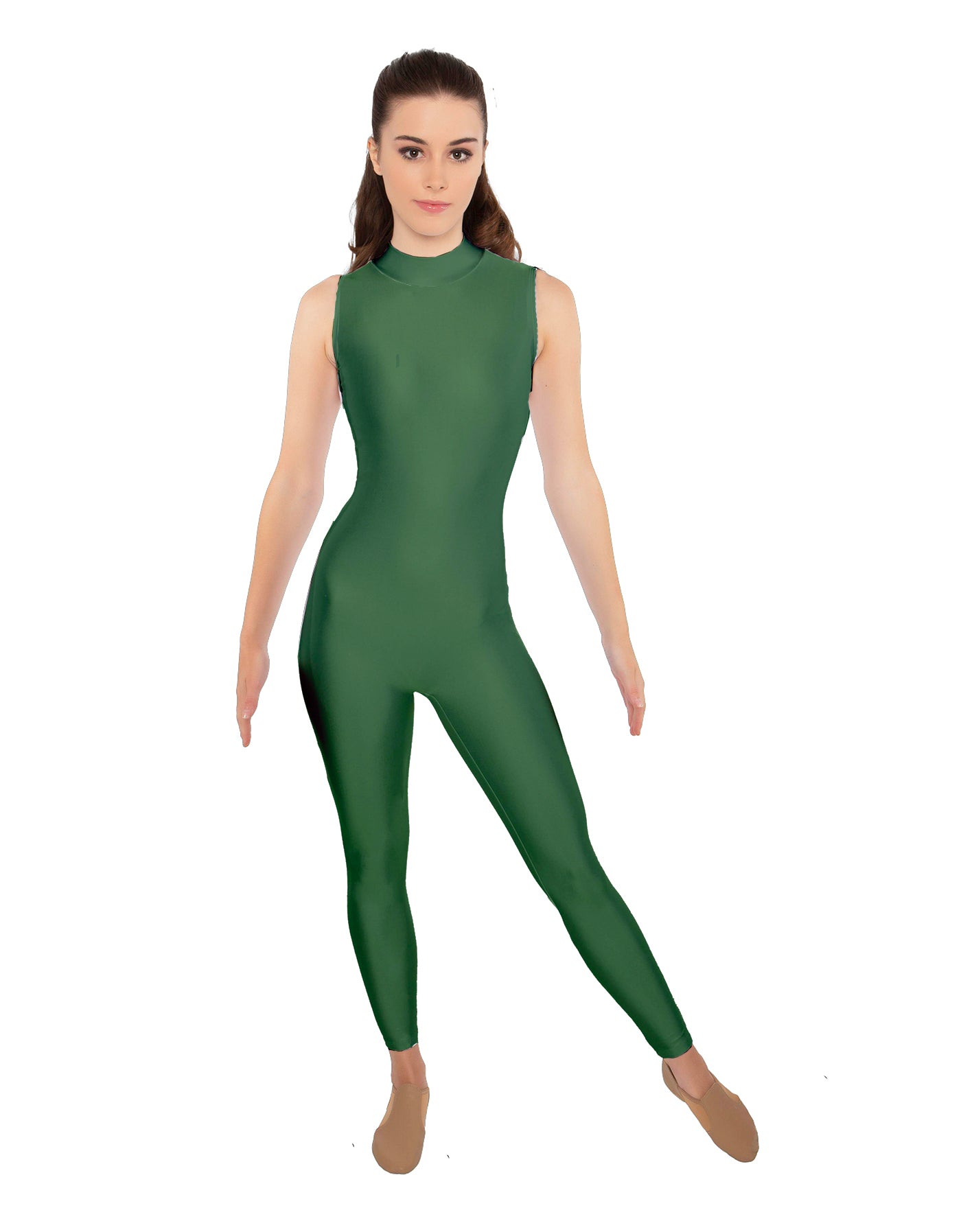 Solid Lycra Tneck Sleeveless Open Back Unitard