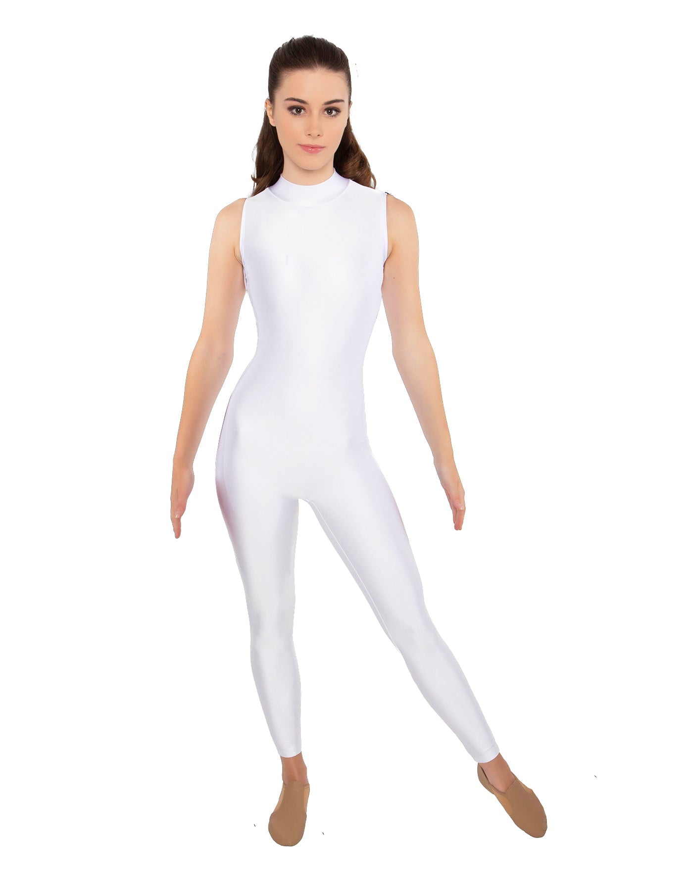 Solid Lycra Tneck Sleeveless Open Back Unitard
