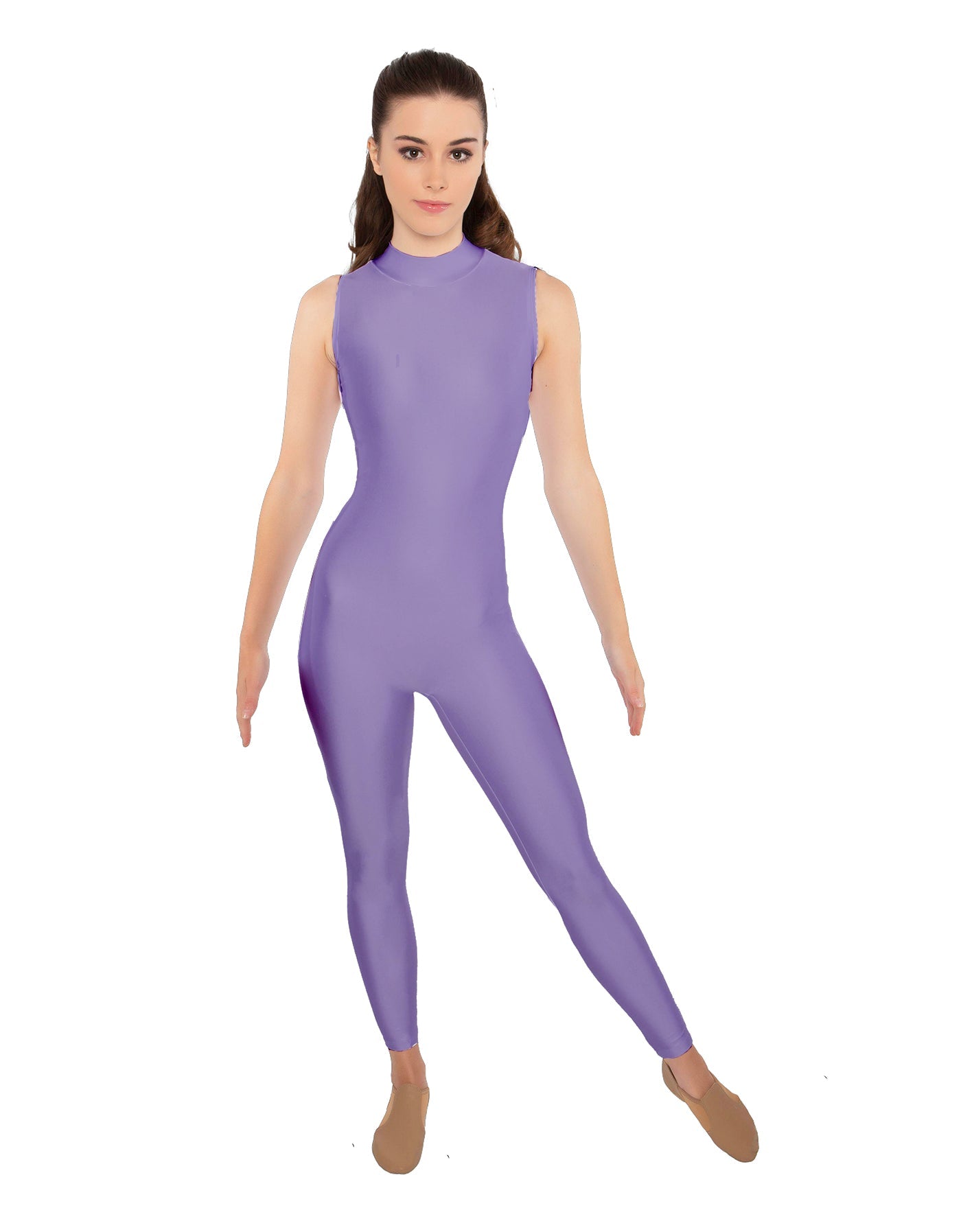 Solid Lycra Tneck Sleeveless Open Back Unitard