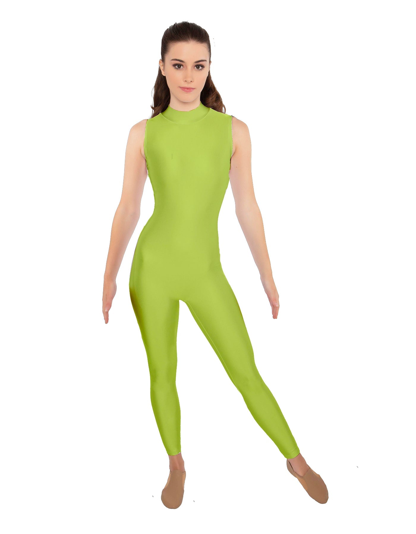 Solid Lycra Tneck Sleeveless Open Back Unitard
