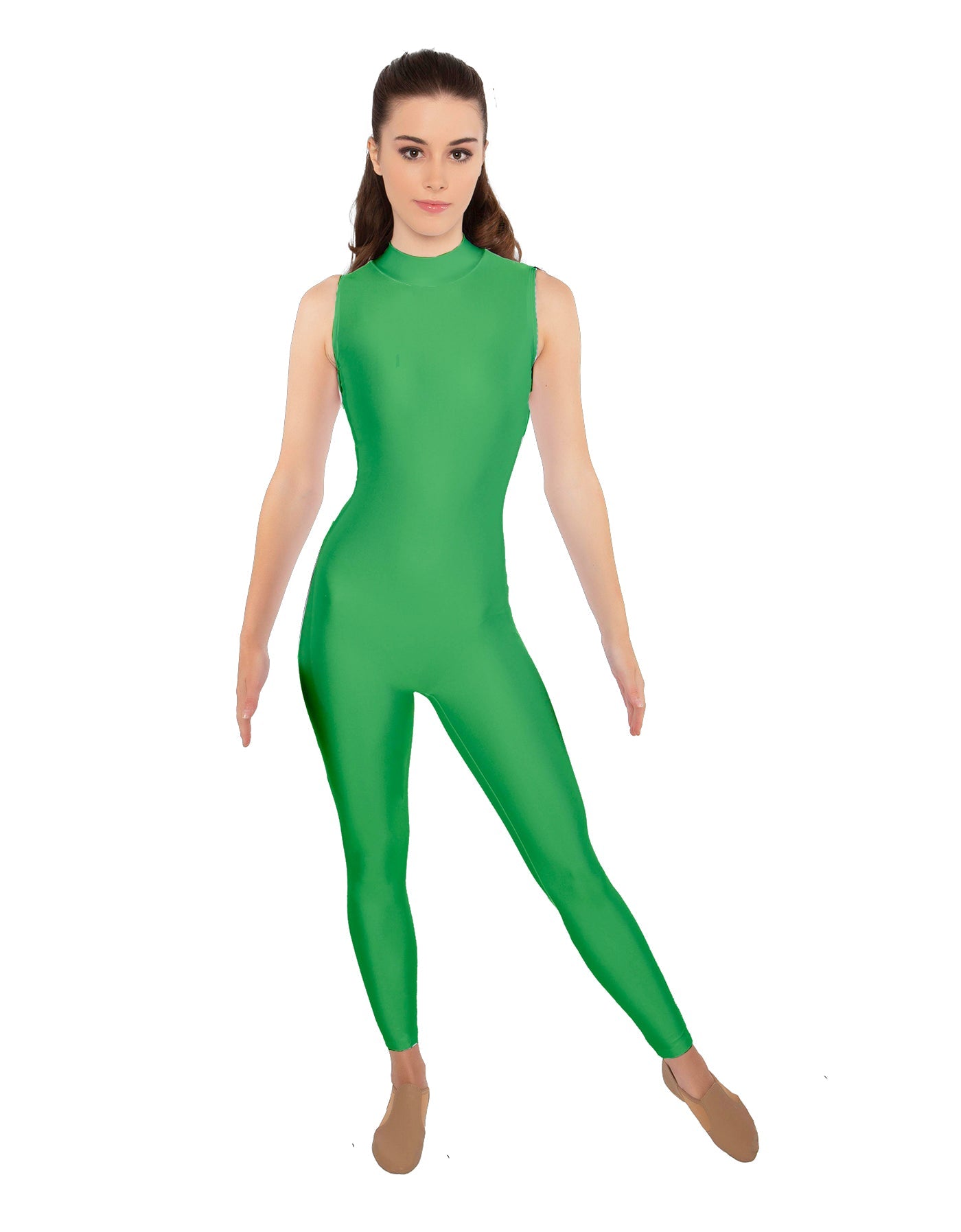 Solid Lycra Tneck Sleeveless Open Back Unitard