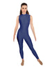 Solid Lycra Tneck Sleeveless Open Back Unitard