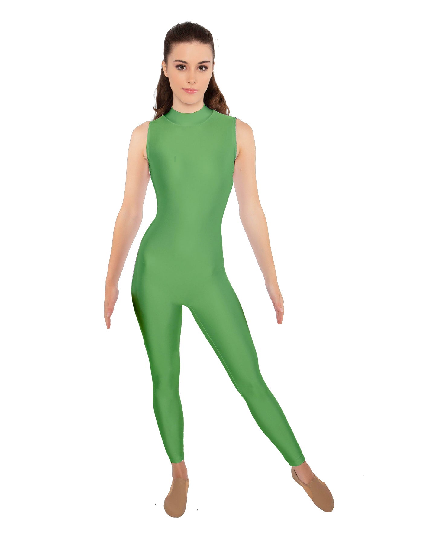 Solid Lycra Tneck Sleeveless Open Back Unitard