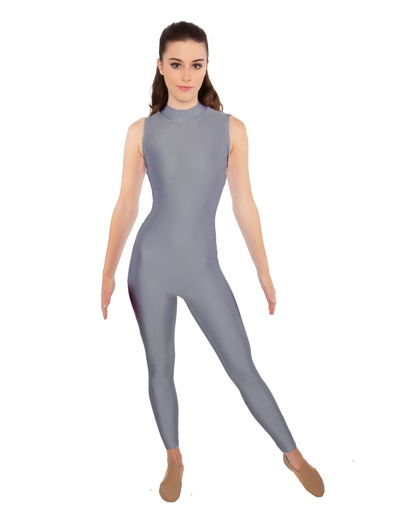 Solid Lycra Tneck Sleeveless Open Back Unitard