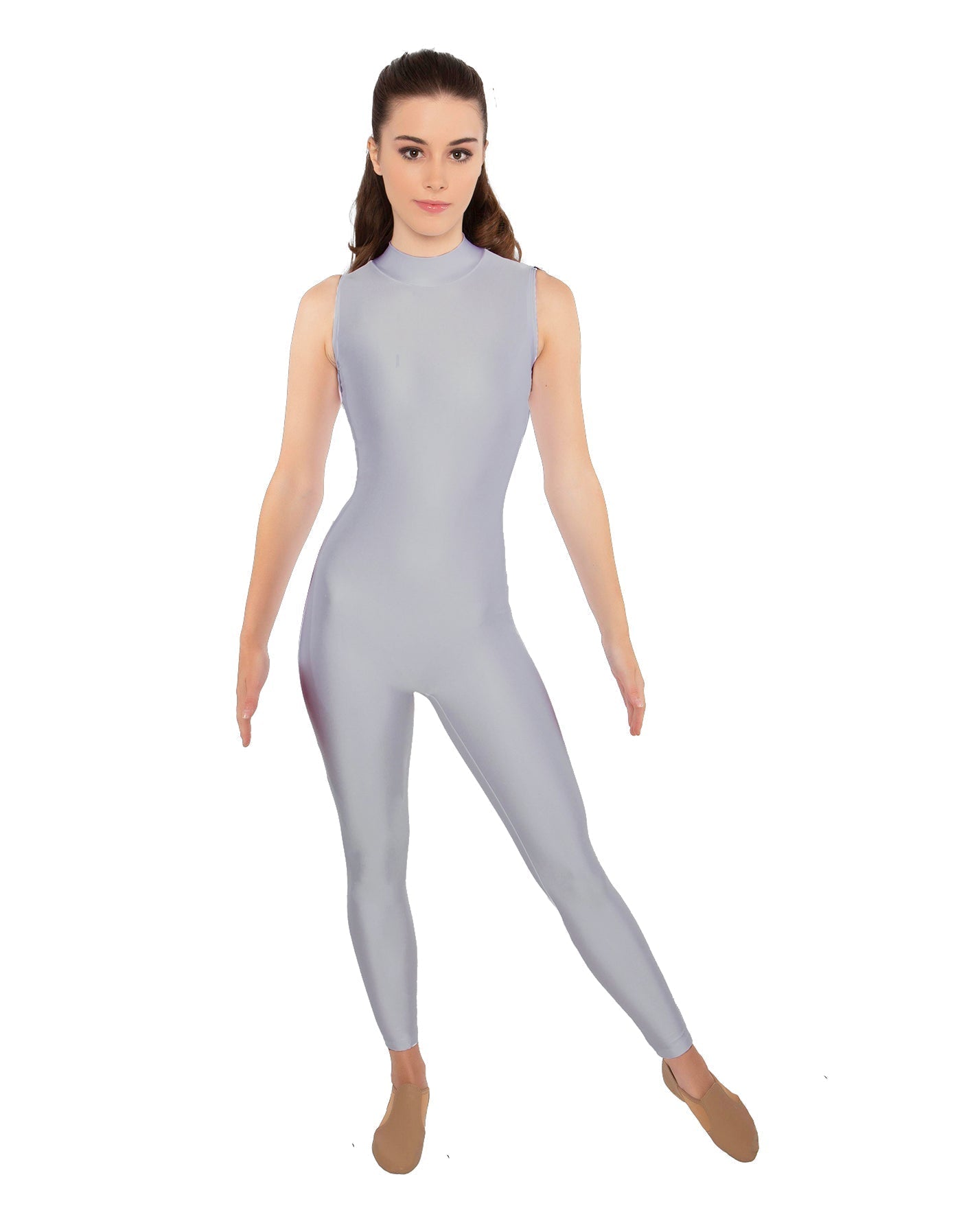 Solid Lycra Tneck Sleeveless Open Back Unitard