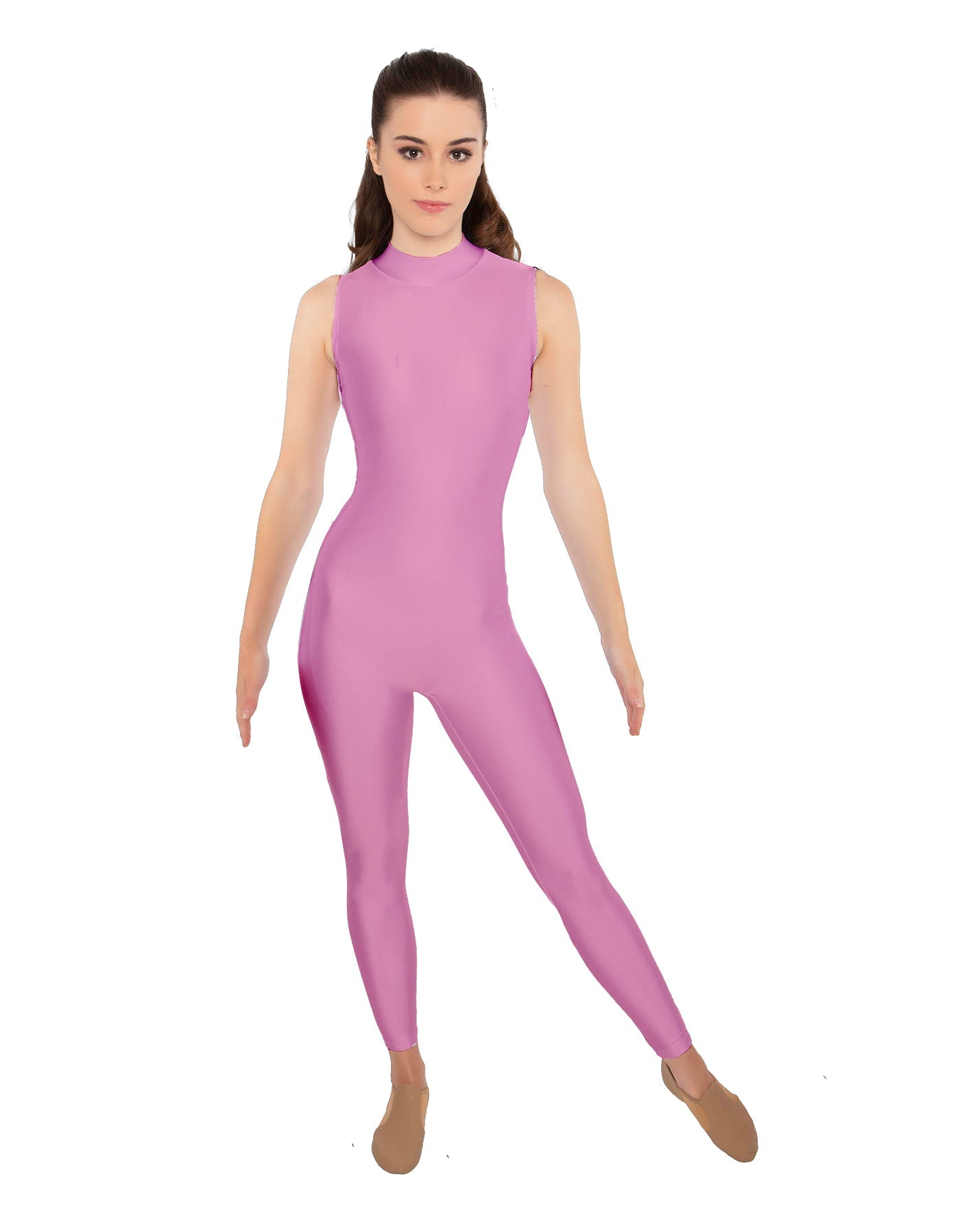 Solid Lycra Tneck Sleeveless Open Back Unitard