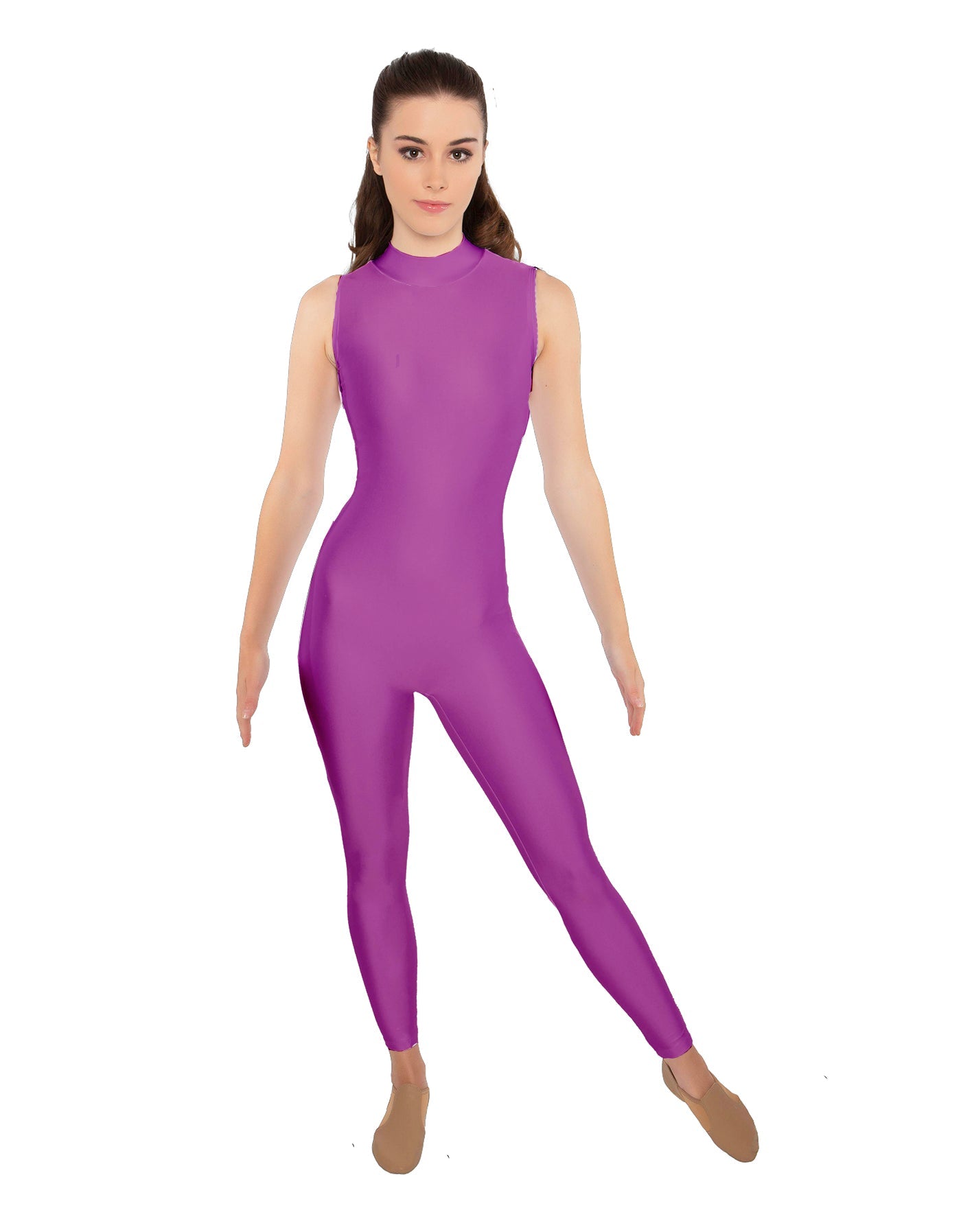 Solid Lycra Tneck Sleeveless Open Back Unitard