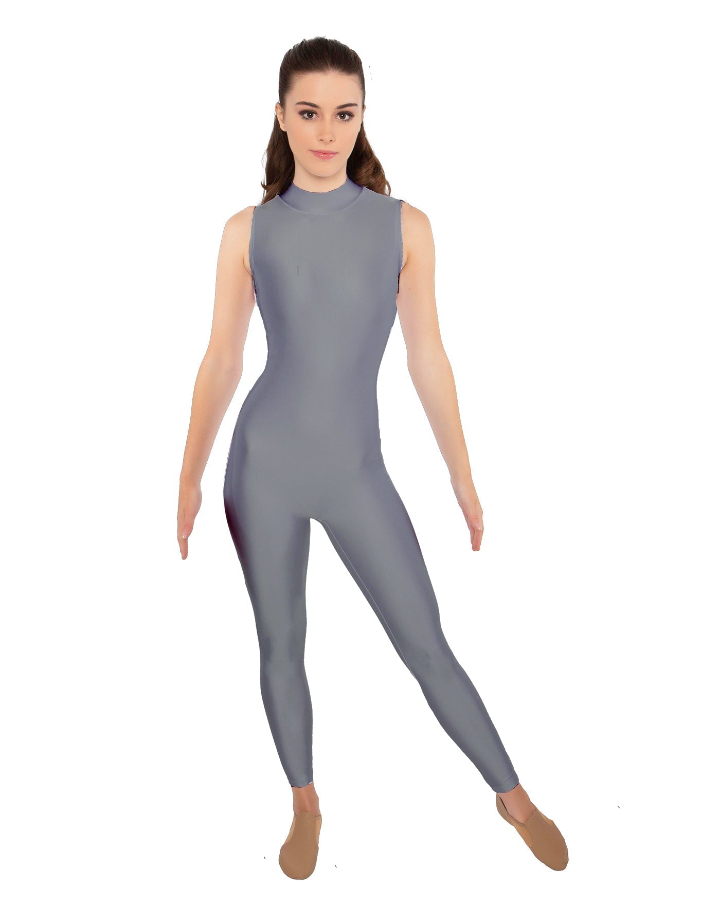 Solid Lycra Tneck Sleeveless Open Back Unitard