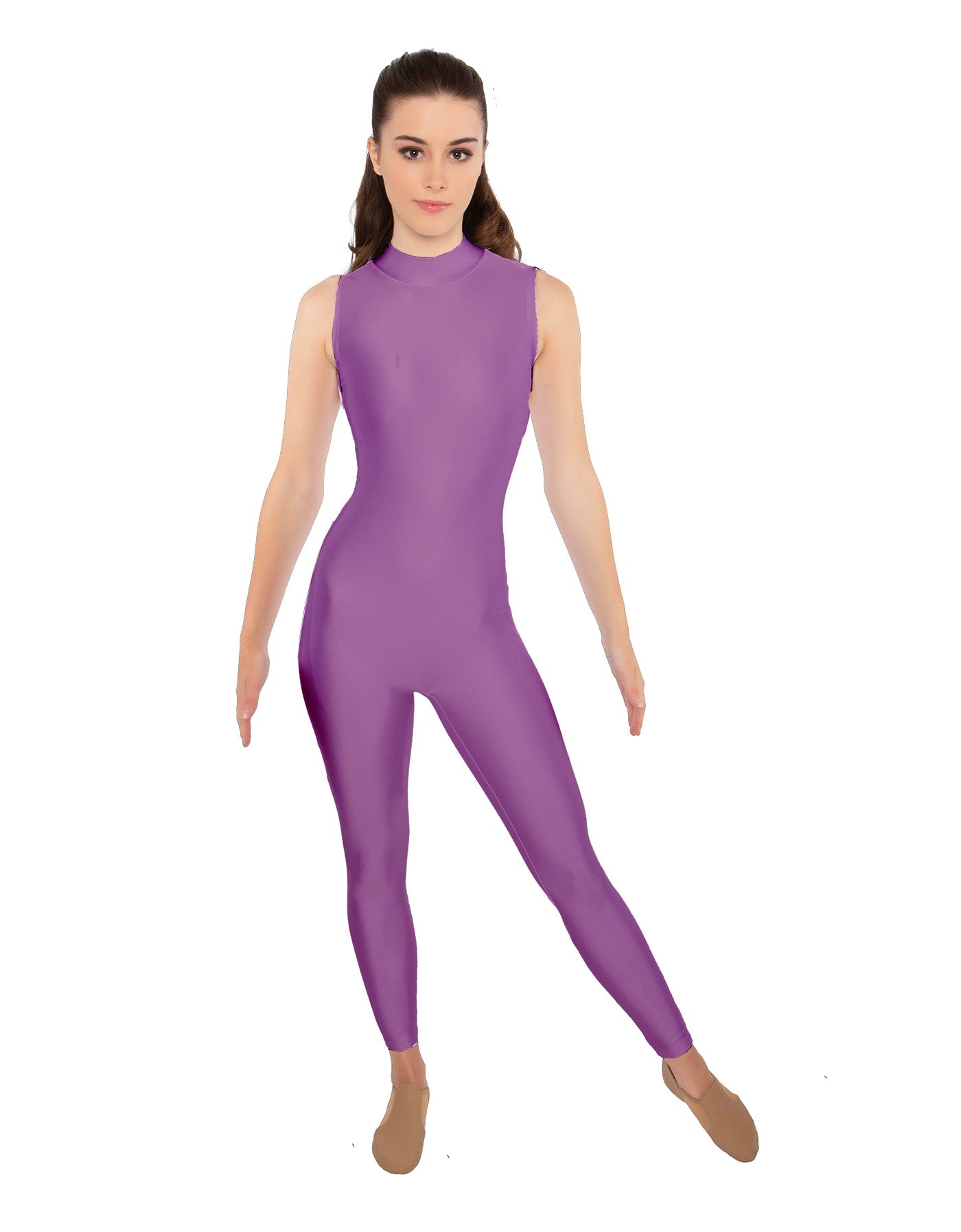 Solid Lycra Tneck Sleeveless Open Back Unitard