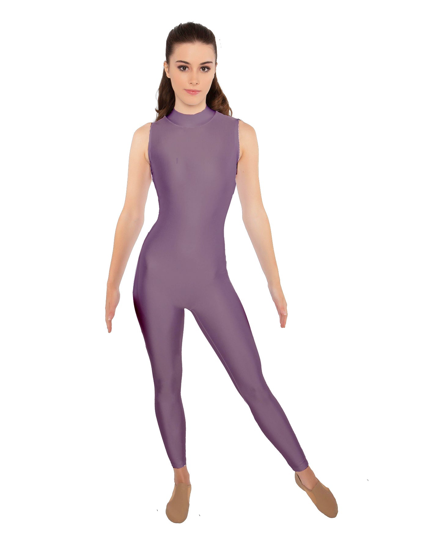 Solid Lycra Tneck Sleeveless Open Back Unitard