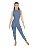 Solid Lycra Tneck Sleeveless Open Back Unitard
