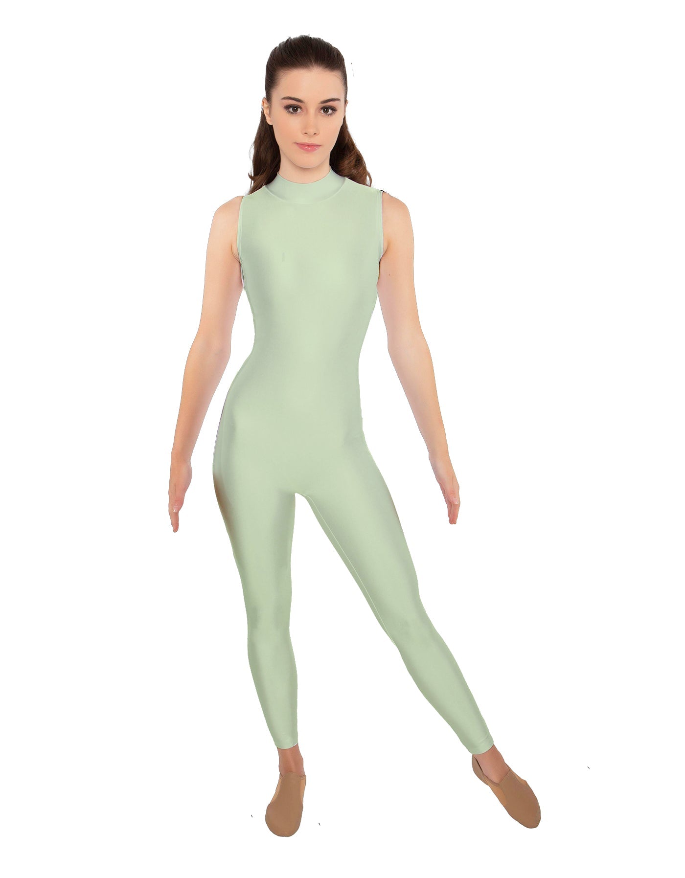 Solid Lycra Tneck Sleeveless Open Back Unitard