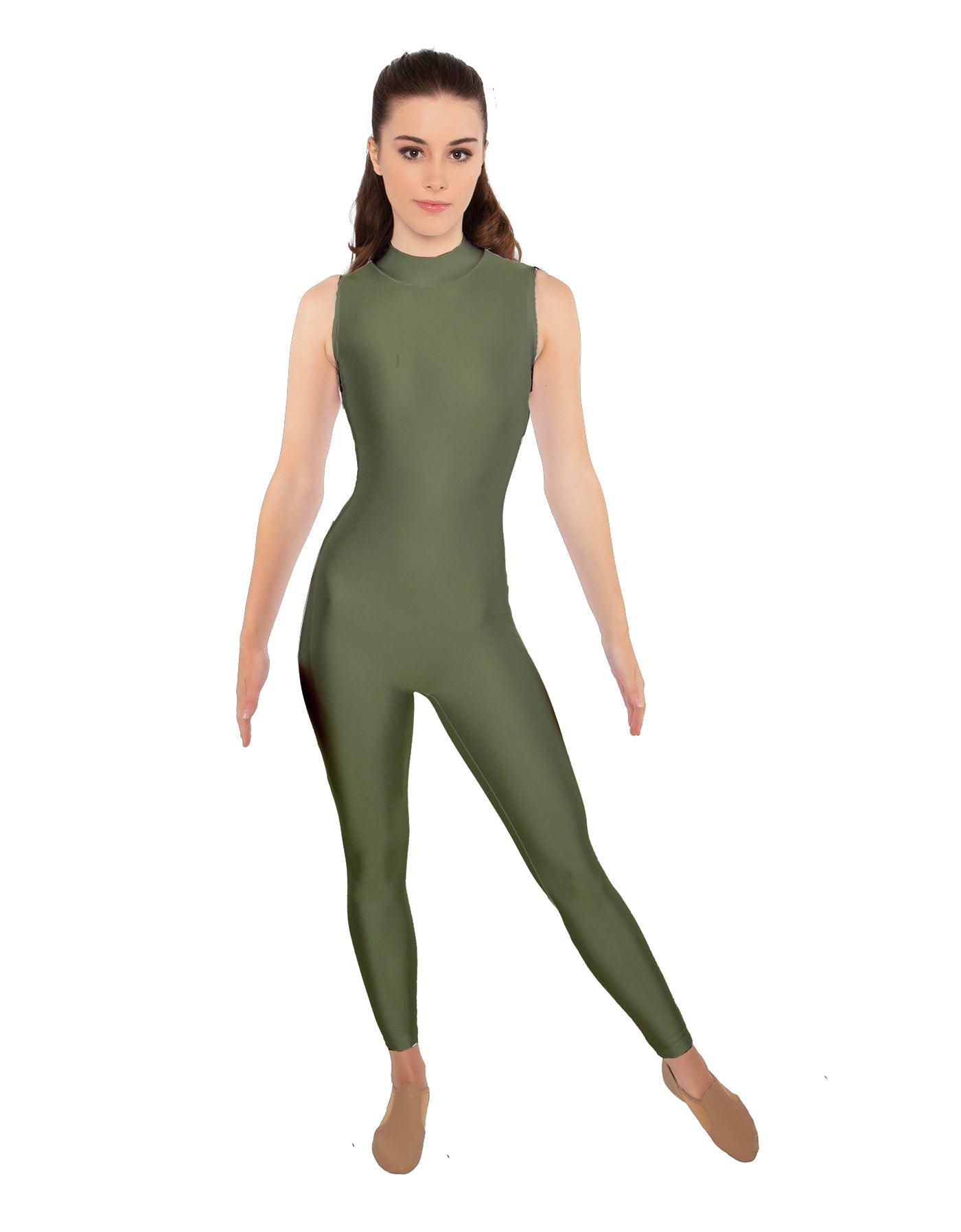 Solid Lycra Tneck Sleeveless Open Back Unitard