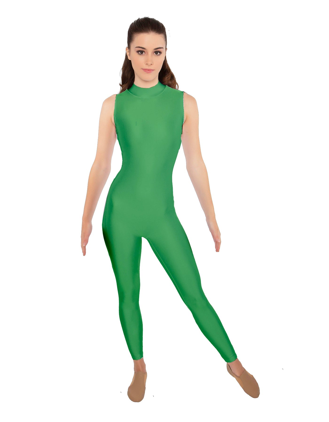 Solid Lycra Tneck Sleeveless Open Back Unitard