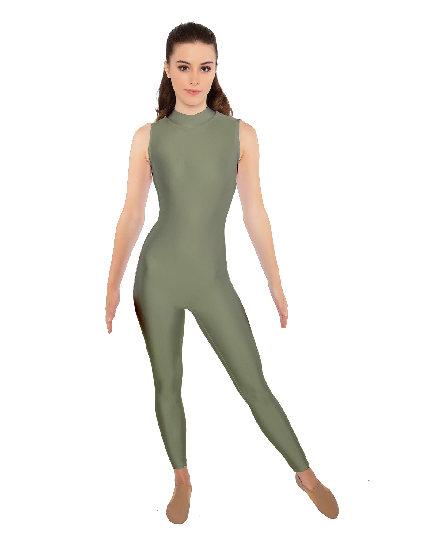 Solid Lycra Tneck Sleeveless Open Back Unitard