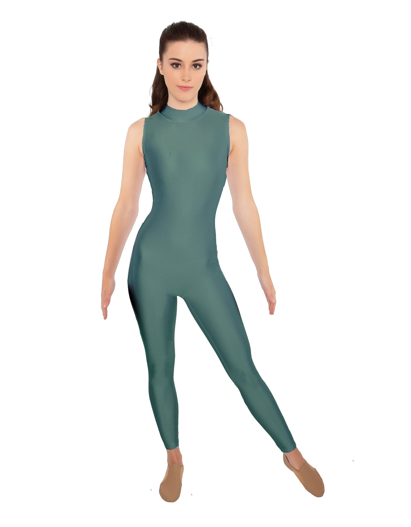 Solid Lycra Tneck Sleeveless Open Back Unitard