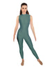 Solid Lycra Tneck Sleeveless Open Back Unitard