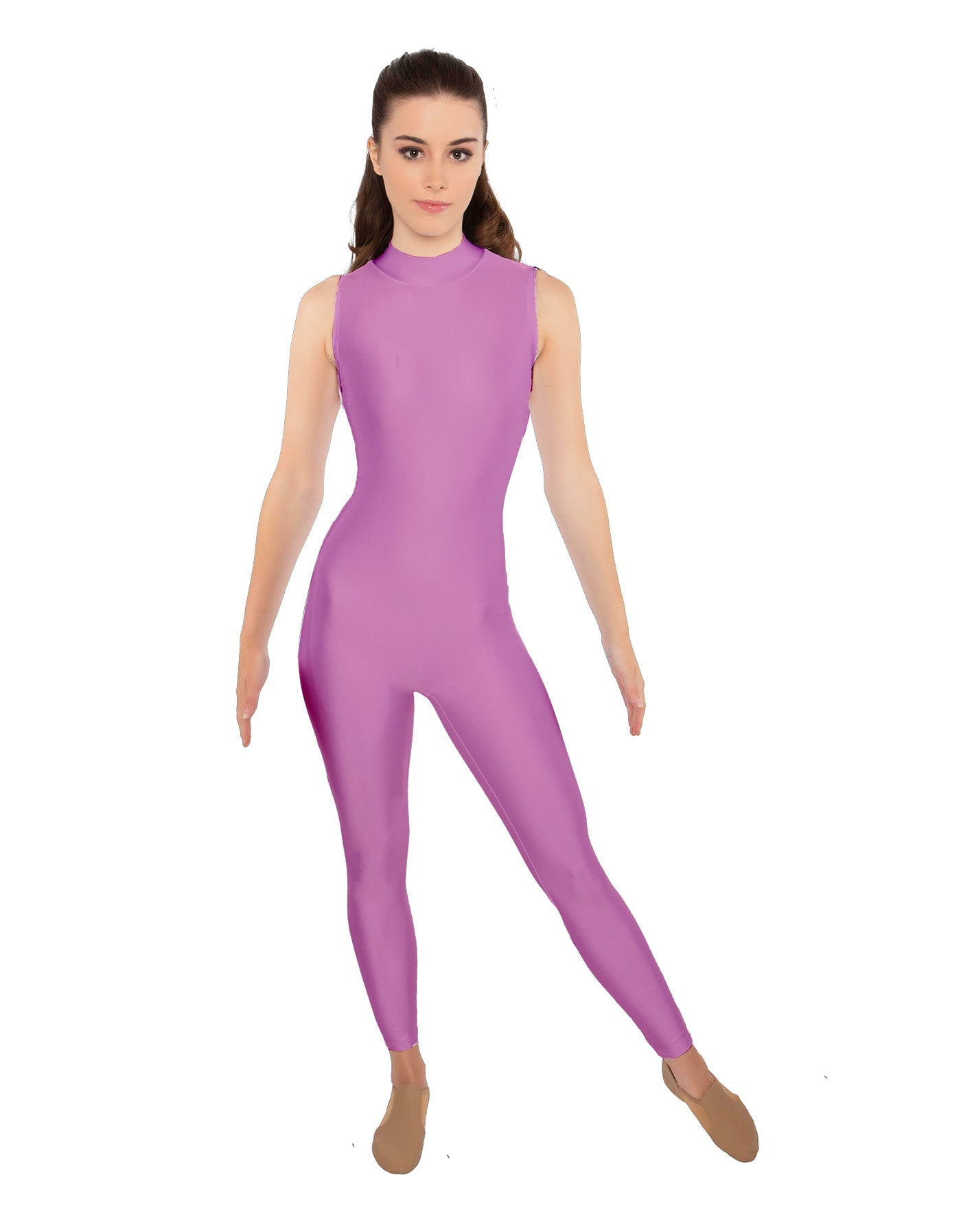Solid Lycra Tneck Sleeveless Open Back Unitard