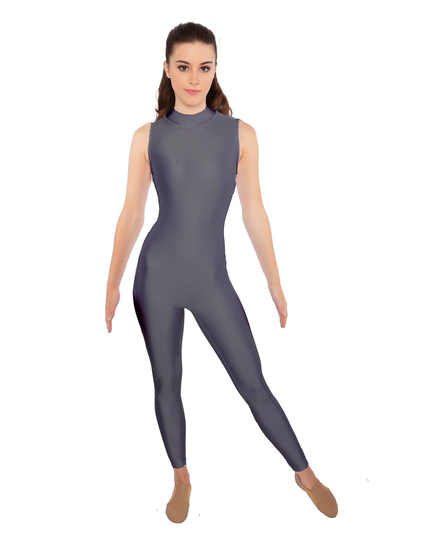 Solid Lycra Tneck Sleeveless Open Back Unitard