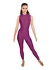 Solid Lycra Tneck Sleeveless Open Back Unitard