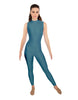 Solid Lycra Tneck Sleeveless Open Back Unitard