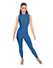 Solid Lycra Tneck Sleeveless Open Back Unitard