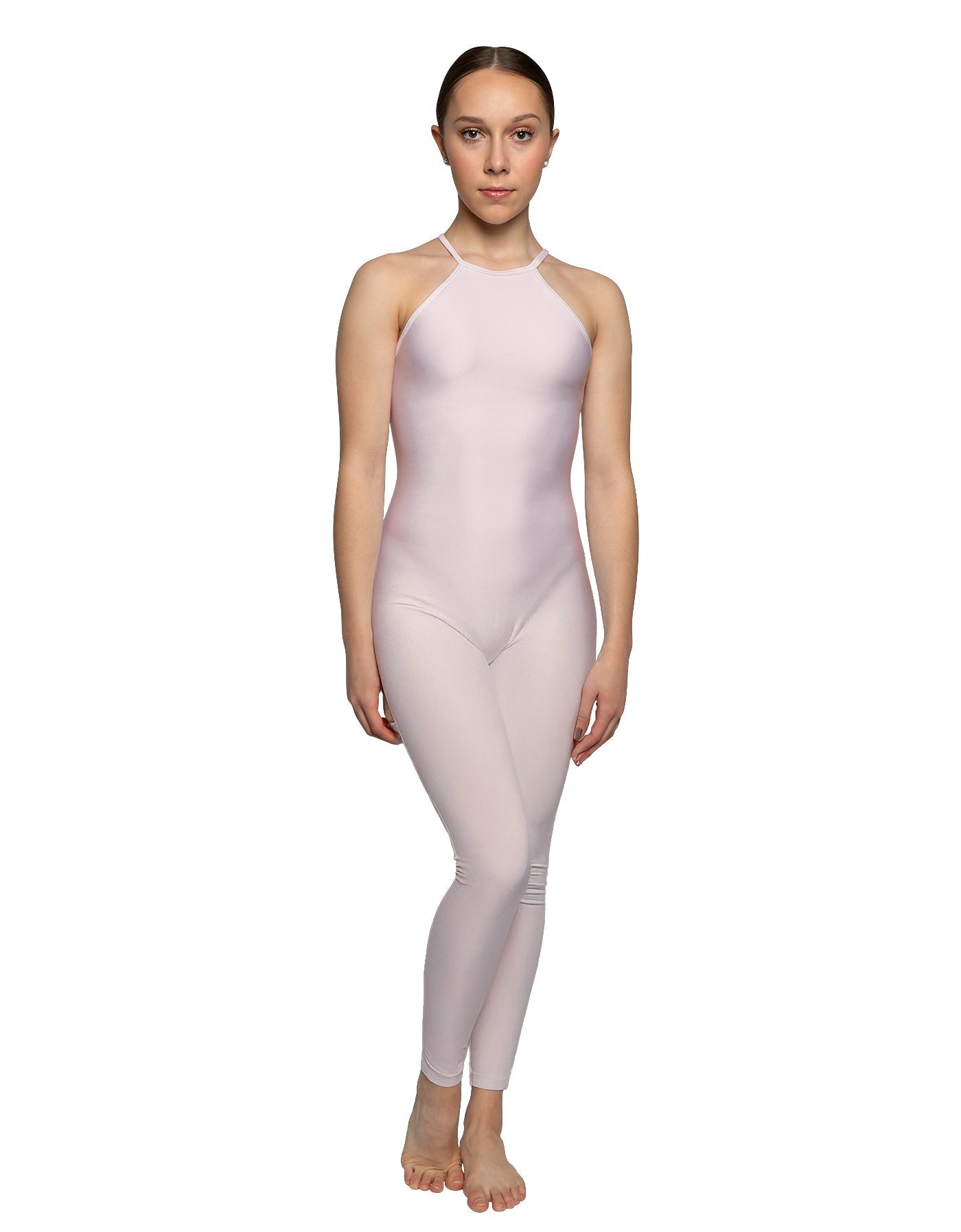 Solid Lycra Halter Covered Back Unitard