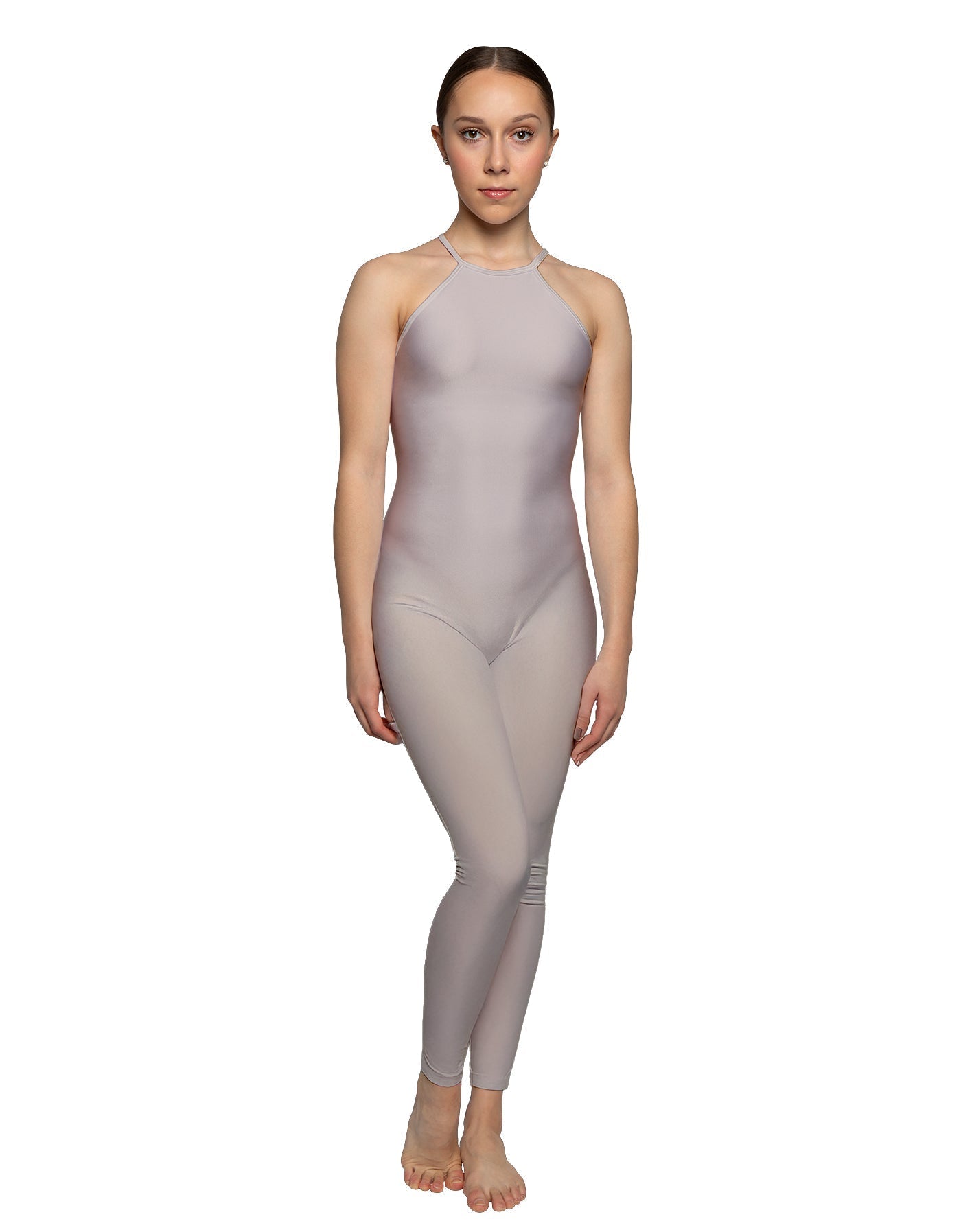Solid Lycra Halter Covered Back Unitard