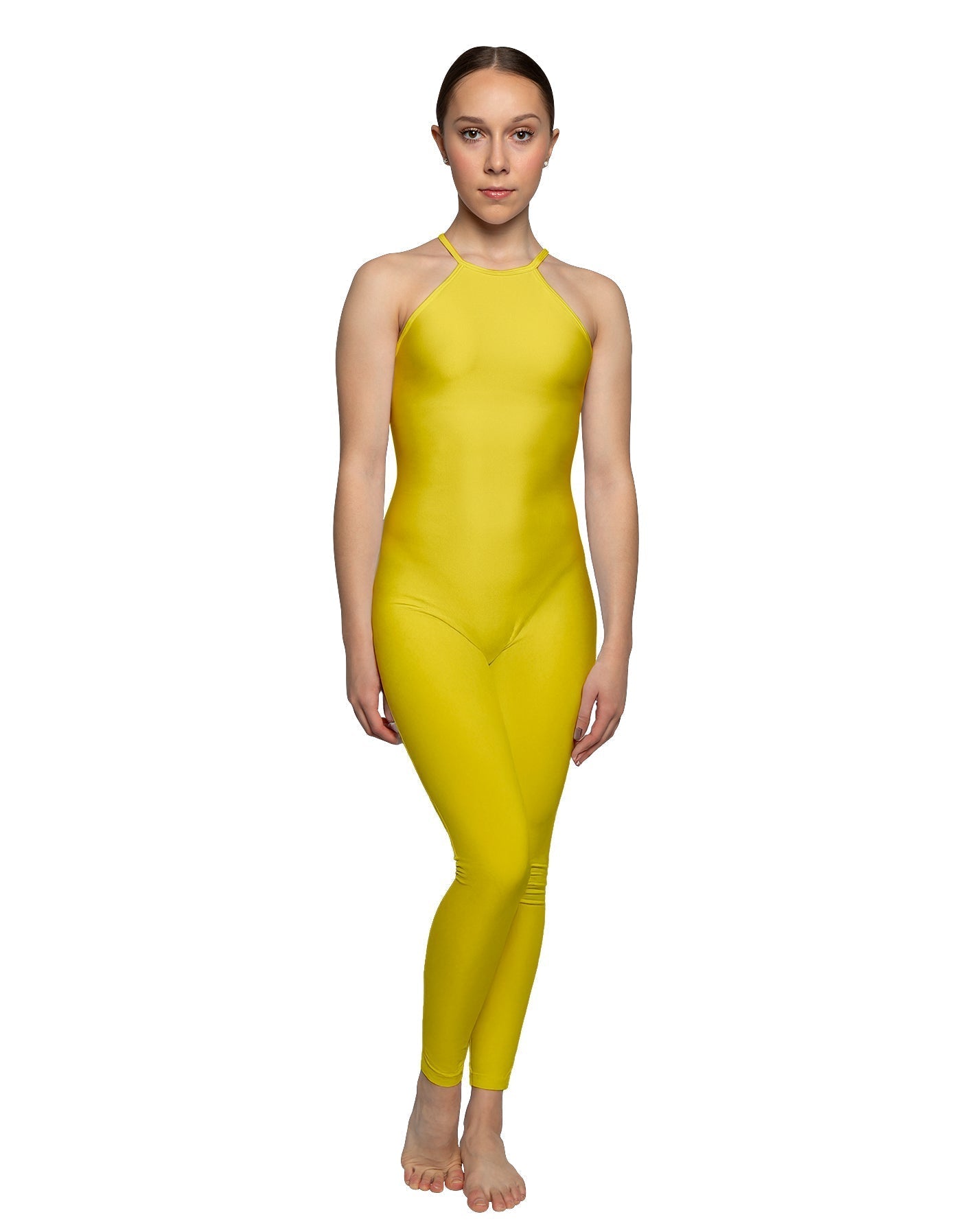 Solid Lycra Halter Covered Back Unitard