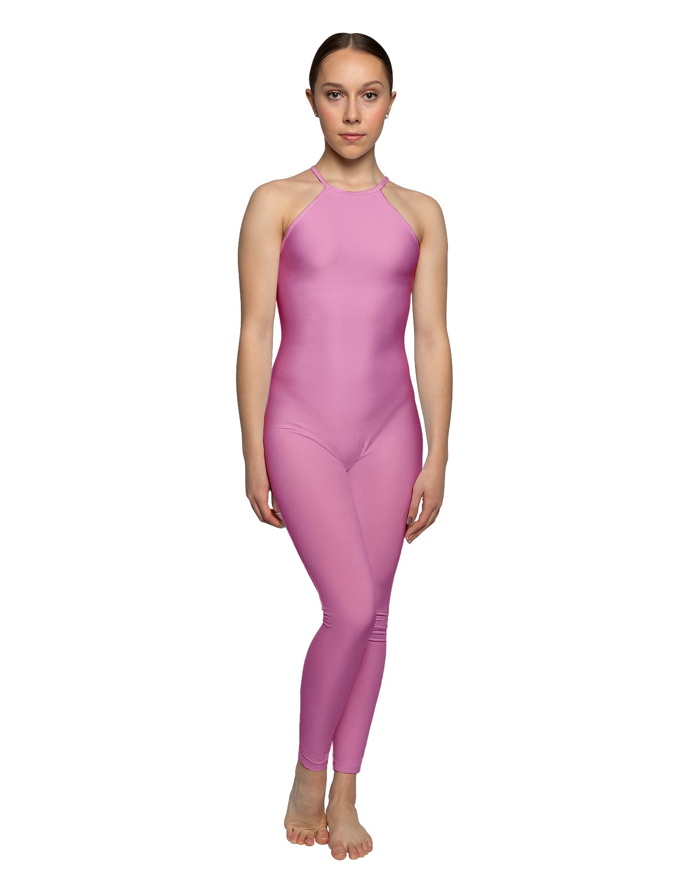 Solid Lycra Halter Covered Back Unitard
